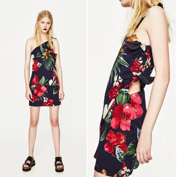 Zara Tropical Floral Side Tie One Shoulder Dress - Picture 7 of 10
